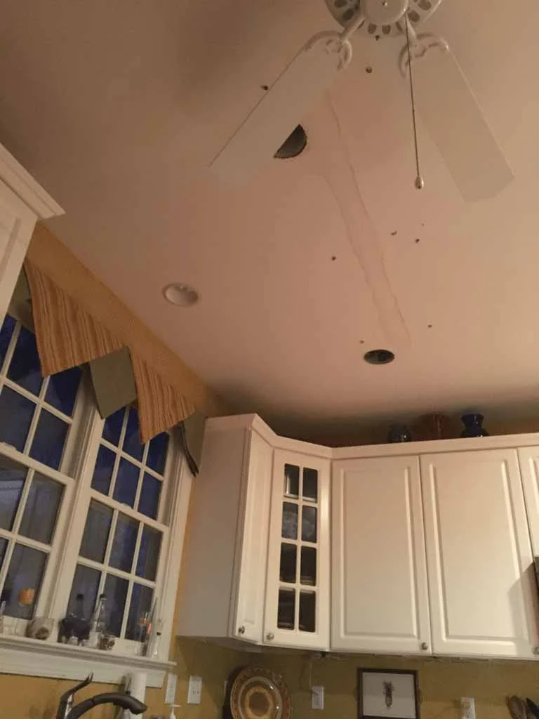 Ceiling water damage before repair